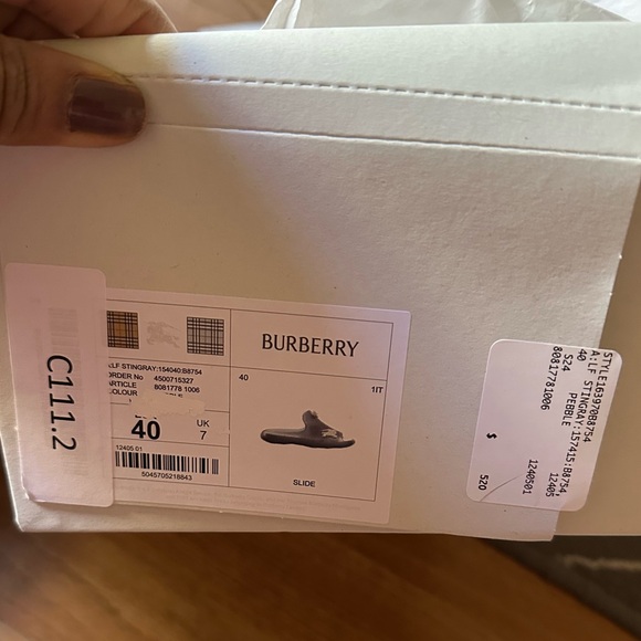 Brand new box Burberry slides size EUR 40 or UK 7 color pebble
Style 163970B8754 - Picture 1 of 6